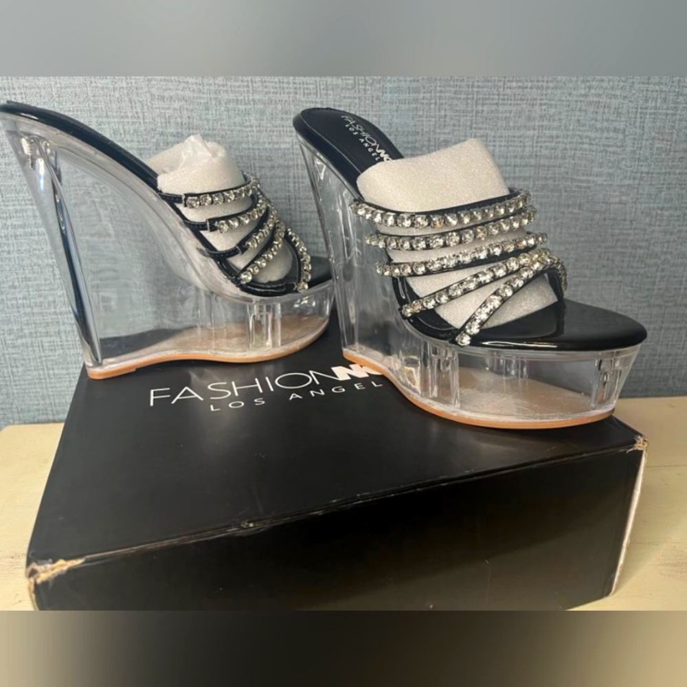 Beautiful Fashion Nova Rhinestone wedge heels